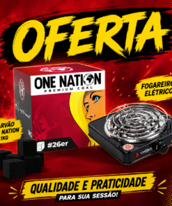 Carvão Natural para Shisha One Nation C26 1KG + 1 Fogão Elétrico