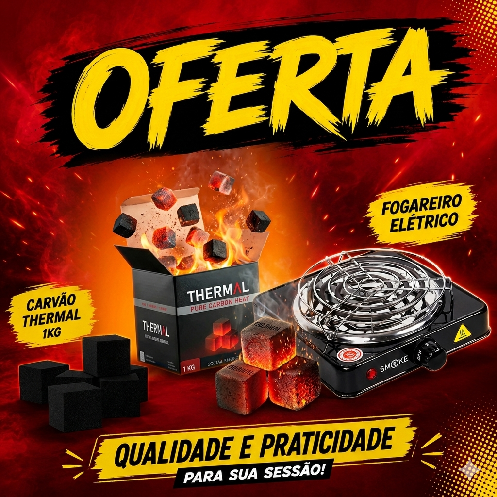 Thermal Hookah Charcoal | Carvão para Shisha Natural 1 kg -+ 1 Fogão Elétrico