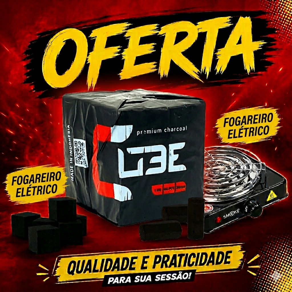 PROMO - Carvão para Shisha Cubo Premium 26mm 1KG + 1 Fogão Elétrico